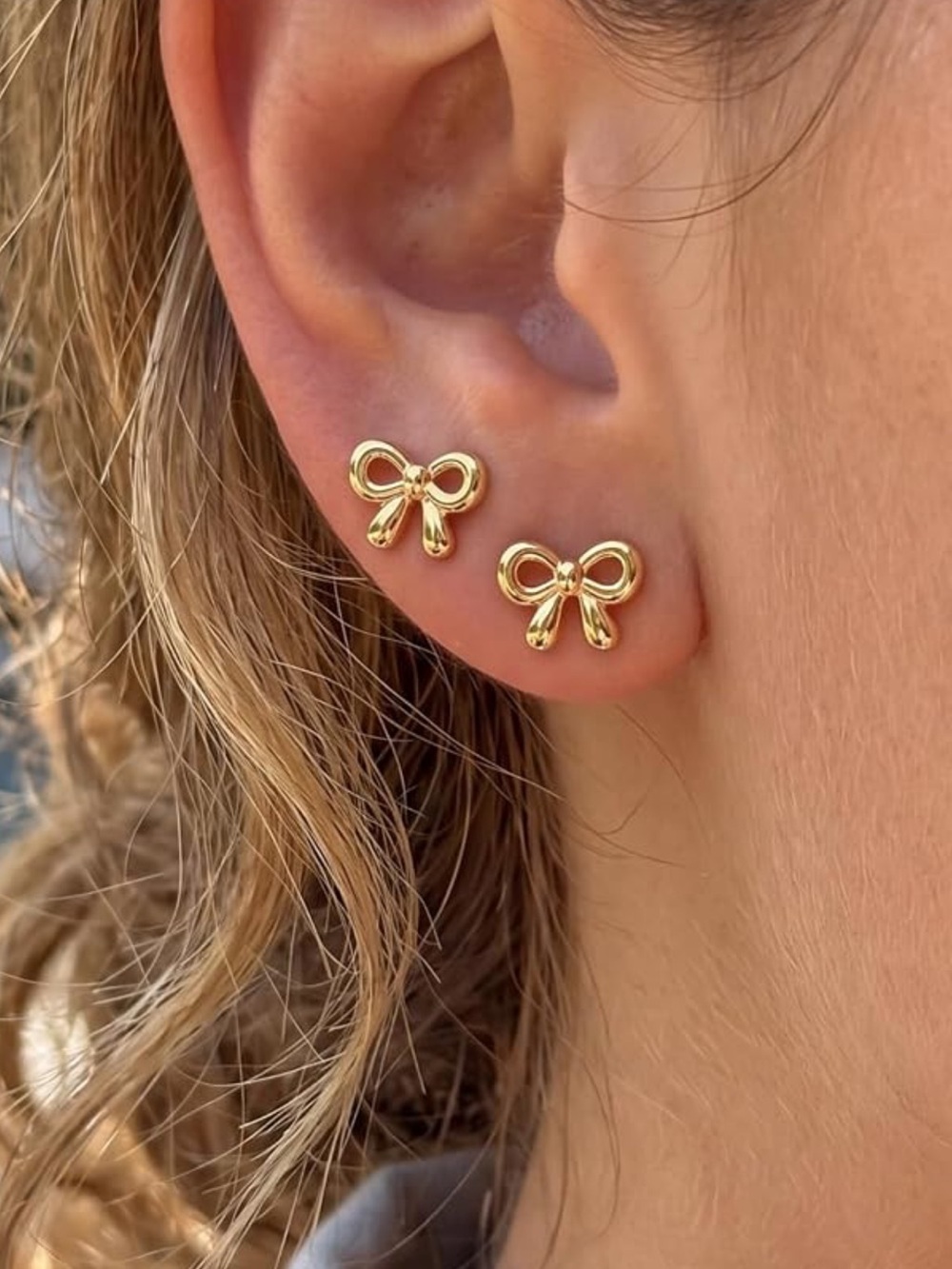 Gold Bow Stud Earrings - Classic ( 1 PAIR)